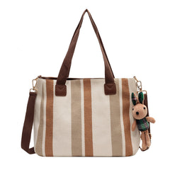 Canvas Striped Convertible Tote Bag