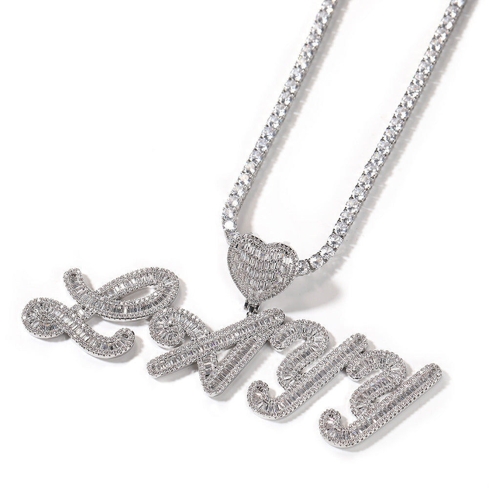 Custom Iced-Out Cursive Initial Pendant Necklace