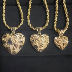 Gold Cut Nugget Heart Pendant Necklace