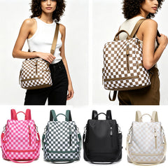 Convertible Checkered Backpack Purse — 2-in-1 Fashion Shoulder Bag