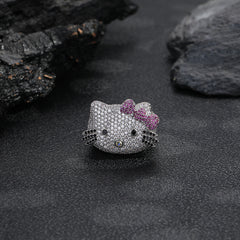 Iced-Out Kitty Statement Ring