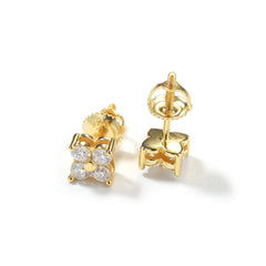 Gold Cubic Zirconia Flower Cluster Stud Earrings