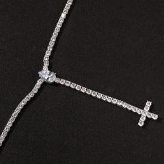 Silver Tennis Chain Cross Rosary Necklace