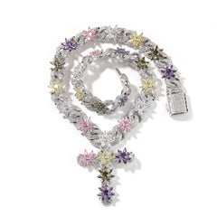 Collier Croix Floral Glacé