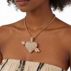 Iced-Out Arrow Heart Custom Photo Locket Necklace