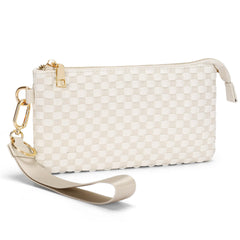 Checkered Woven Clutch Wristlet PU Leather Large Size Patterned Wallet
