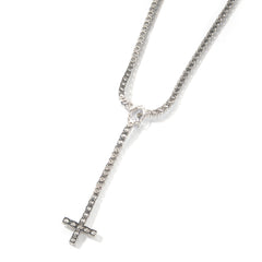 Silver Tennis Chain Cross Rosary Necklace
