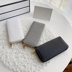 Vagan Leather Woven Zip-Around Clutch Wallet