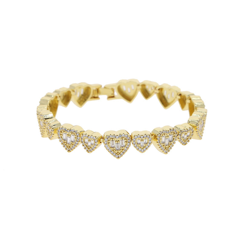 Baguette Heart Halo Tennis Bracelet