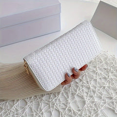 Vagan Leather Woven Zip-Around Clutch Wallet