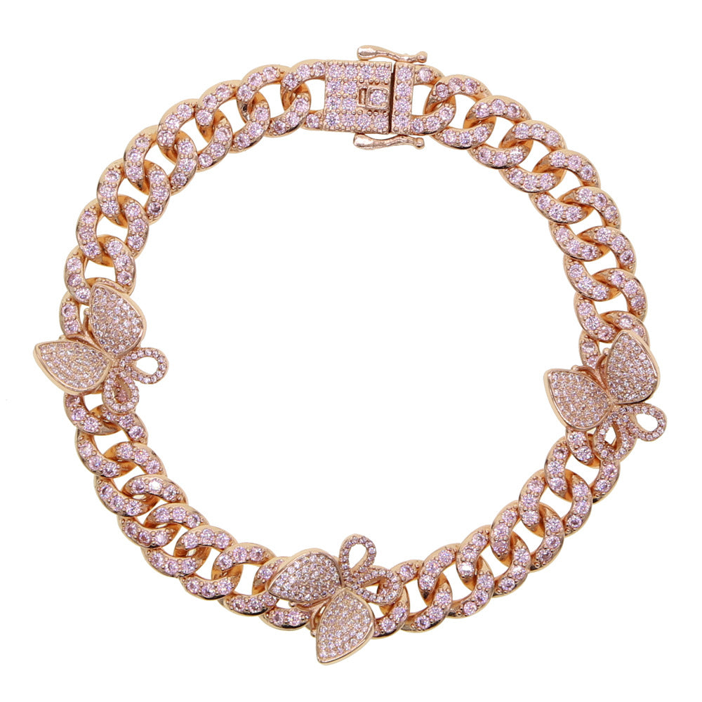 Butterfly zircon Cuban chain anklet