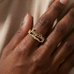 Gold Custom Old English Script Nameplate Ring