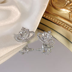 Heart Planet Orb Stud Earrings