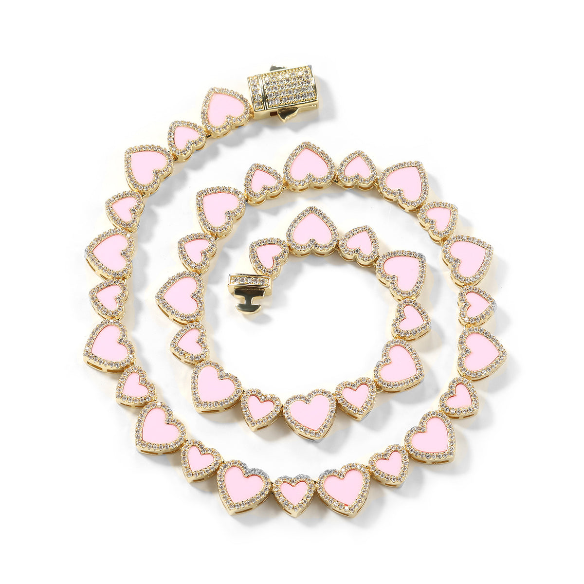 Pink Enamel Heart Halo Tennis Nceklace