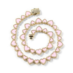 Pink Enamel Heart Halo Tennis Nceklace