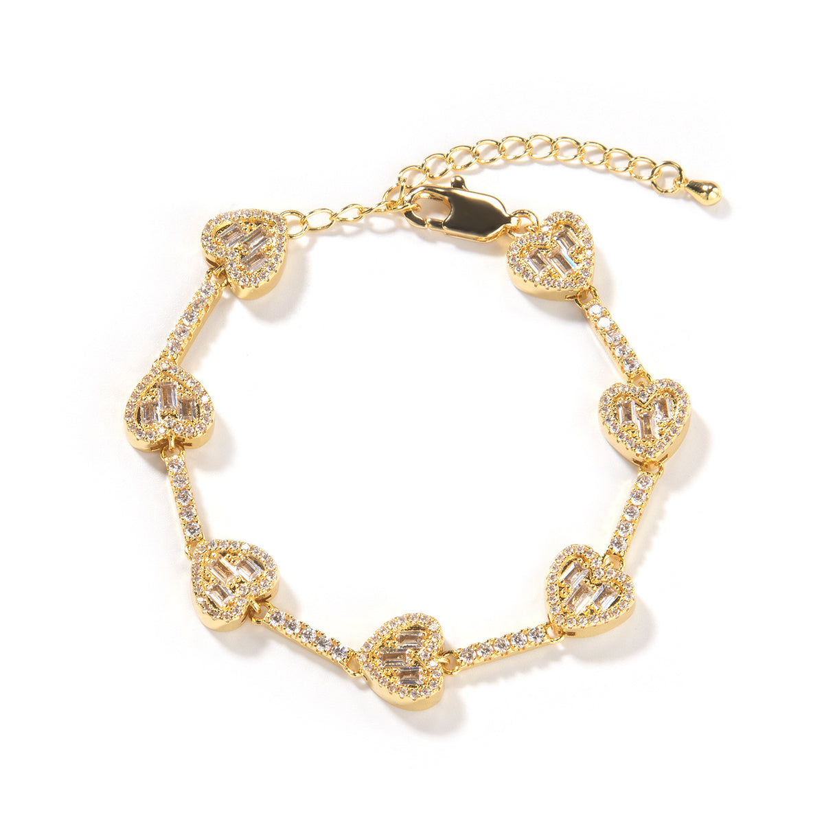 Heart Baguette Link Bracelet