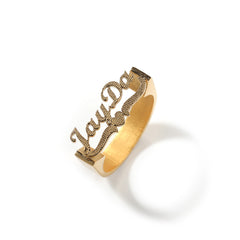 Gold Custom Old English Script Nameplate Ring