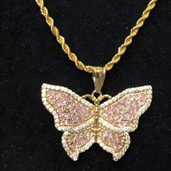 Pink CZ Butterfly Pendant Necklace