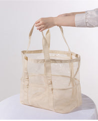 Mesh Fabric Travel Storage Bag Large Capacity Visual Partition Storage Handbag