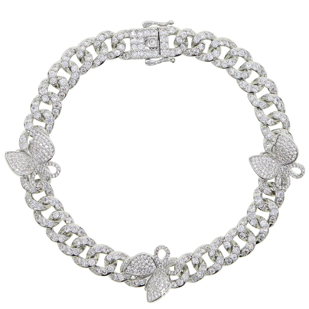 Butterfly zircon Cuban chain anklet
