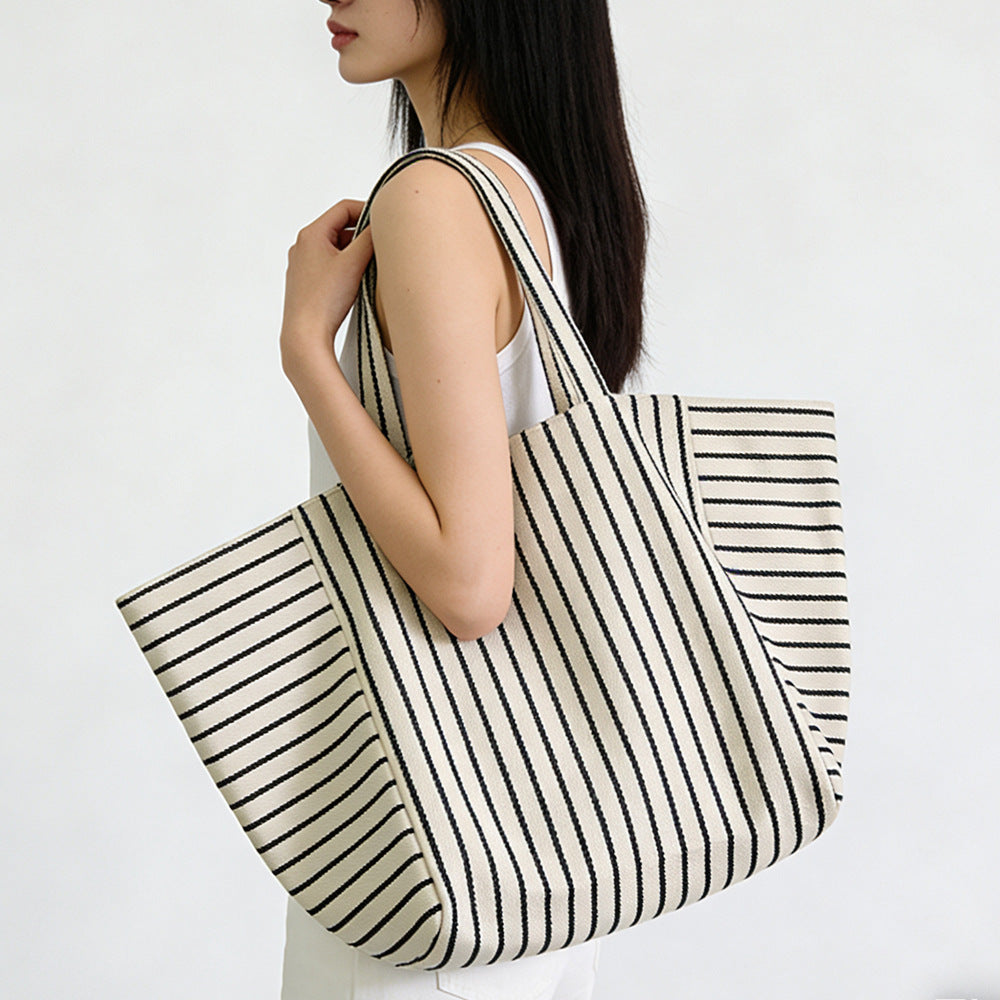 Large Capacity Striped Tote Bag