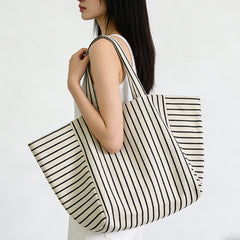 Large Capacity Striped Tote Bag