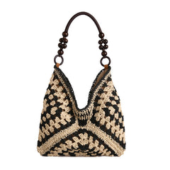 Women Boho Woven Mesh Beach Tote Bag Large Capacity Crochet Vacation Shoulder Handbag