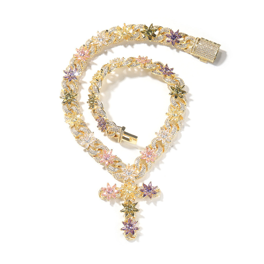 Collier Croix Floral Glacé