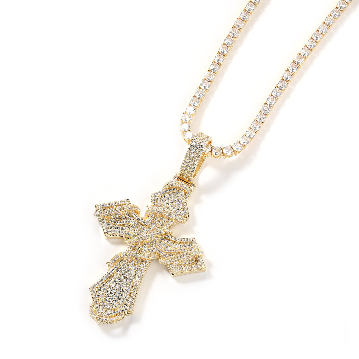 Iced-Out Wrapped Cross Pendant Necklace