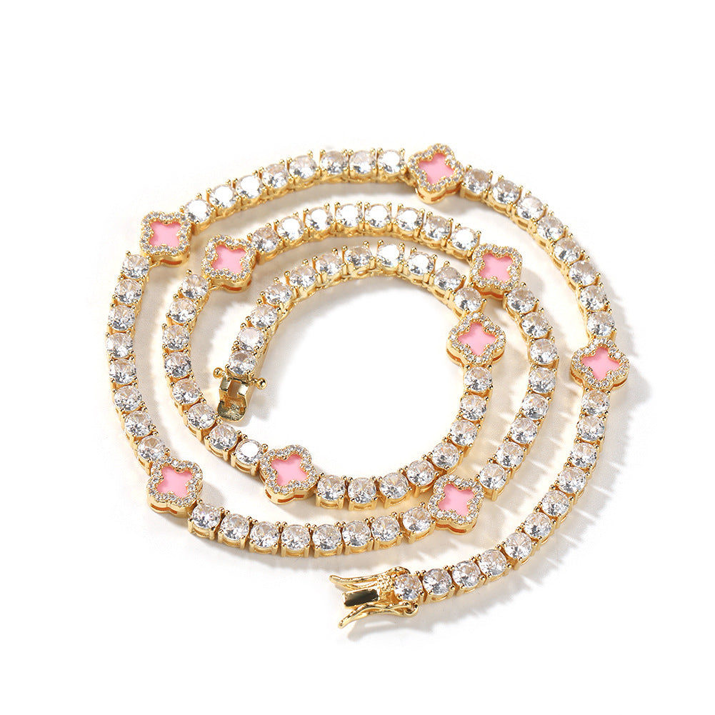 Pink Clover Tennis Necklace