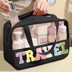 Travel Patch Clear PVC And PU leather Makeup Toiletry Storage Bag