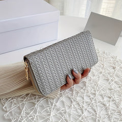 Vagan Leather Woven Zip-Around Clutch Wallet