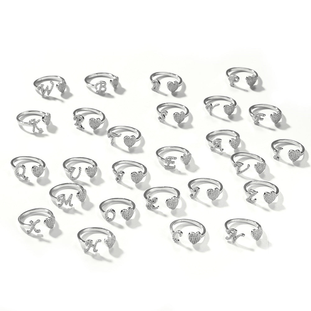 Silver 26 Alphabet Open-cut Ring