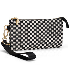 Checkered Woven Clutch Wristlet PU Leather Large Size Patterned Wallet