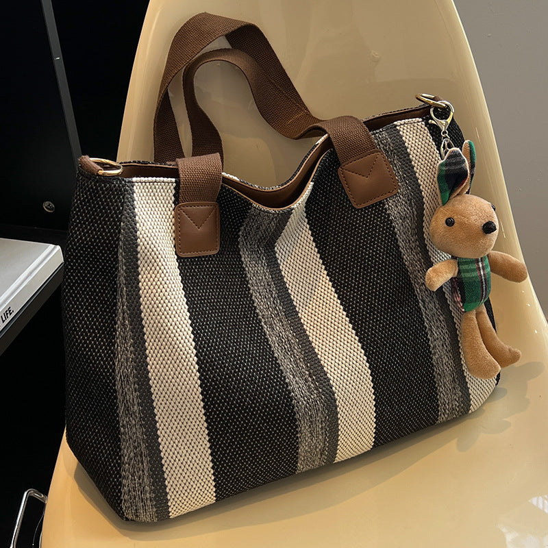 Canvas Striped Convertible Tote Bag