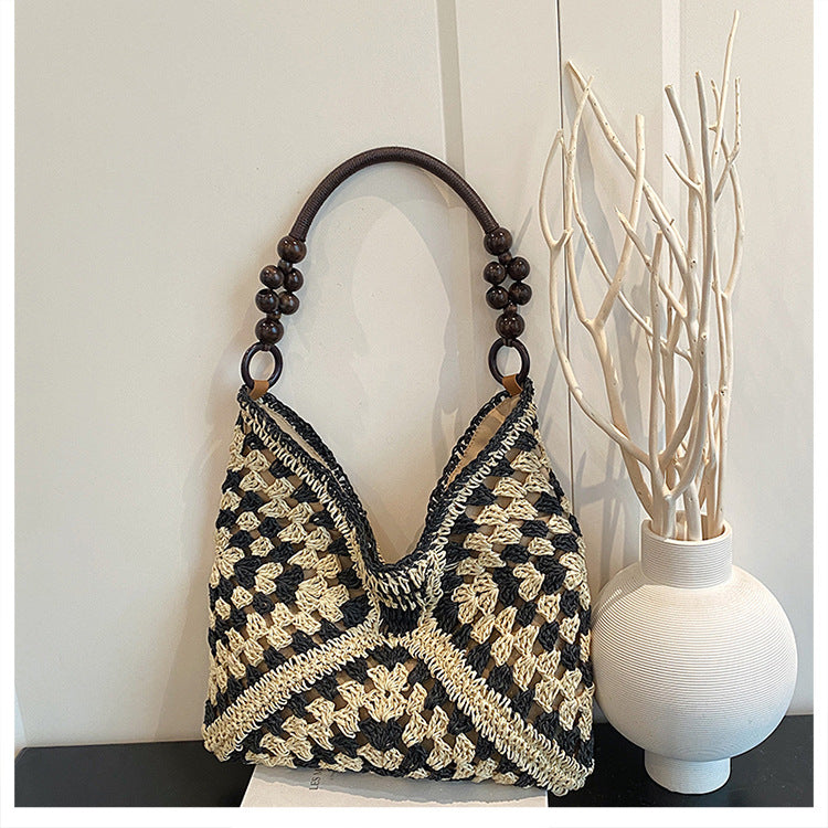 Women Boho Woven Mesh Beach Tote Bag Large Capacity Crochet Vacation Shoulder Handbag