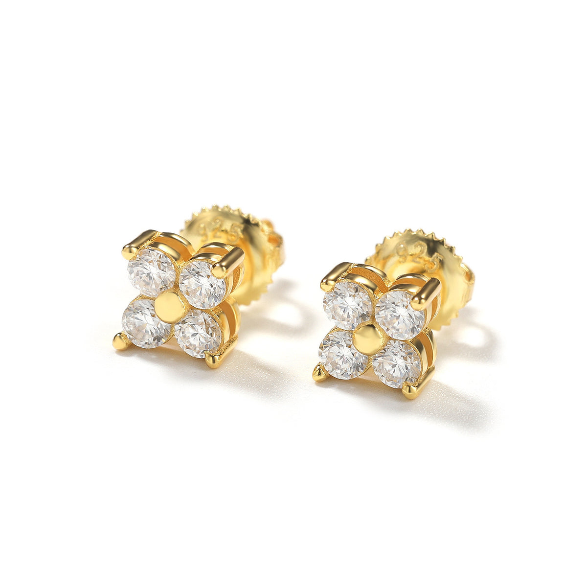 Gold Cubic Zirconia Flower Cluster Stud Earrings