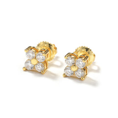 Gold Cubic Zirconia Flower Cluster Stud Earrings