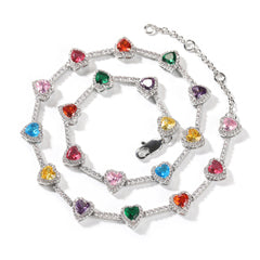 Rainbow Heart Tennis Necklace