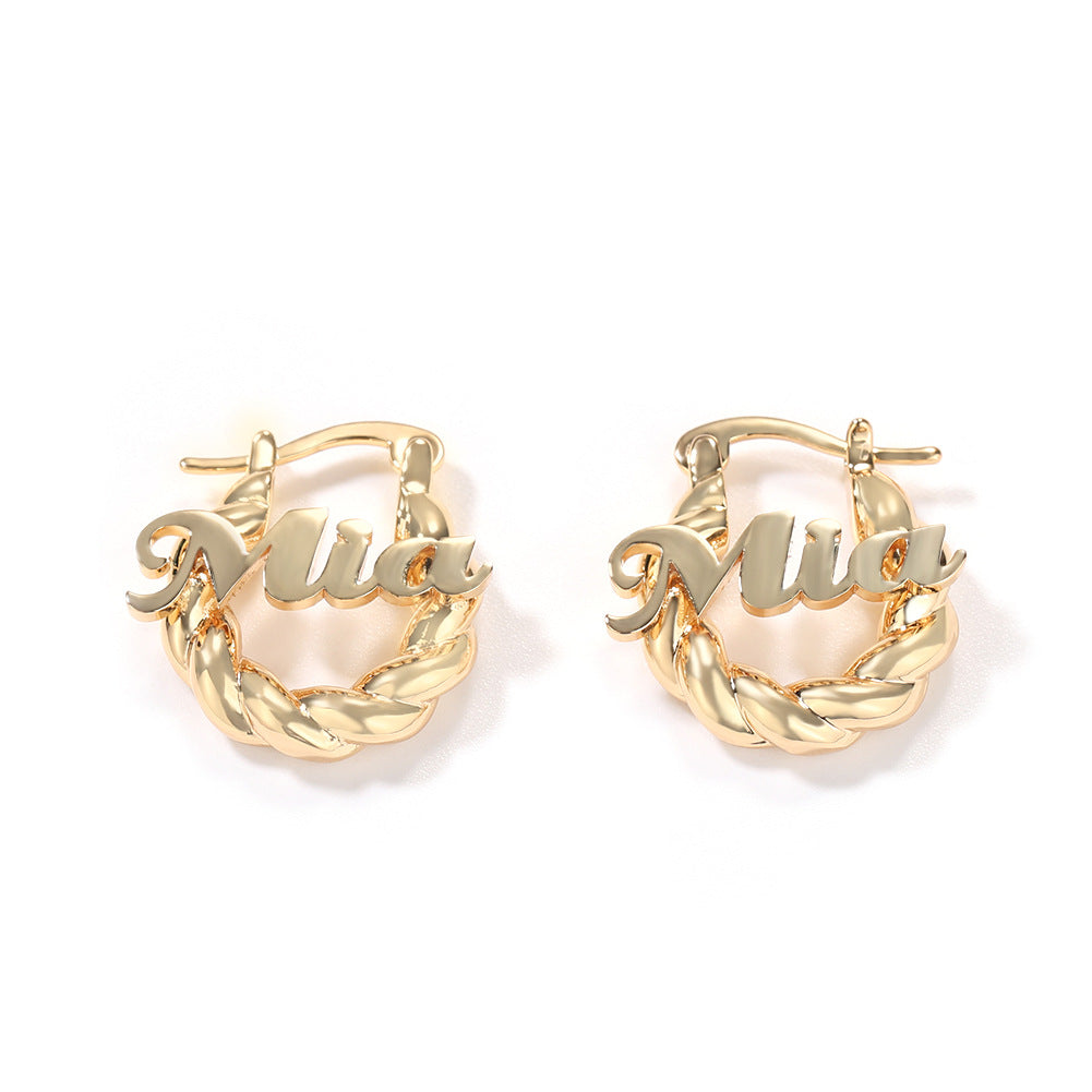 Custom Nameplate Twisted Hoop Earrings