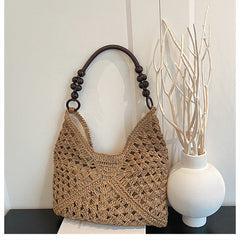 Women Boho Woven Mesh Beach Tote Bag Large Capacity Crochet Vacation Shoulder Handbag