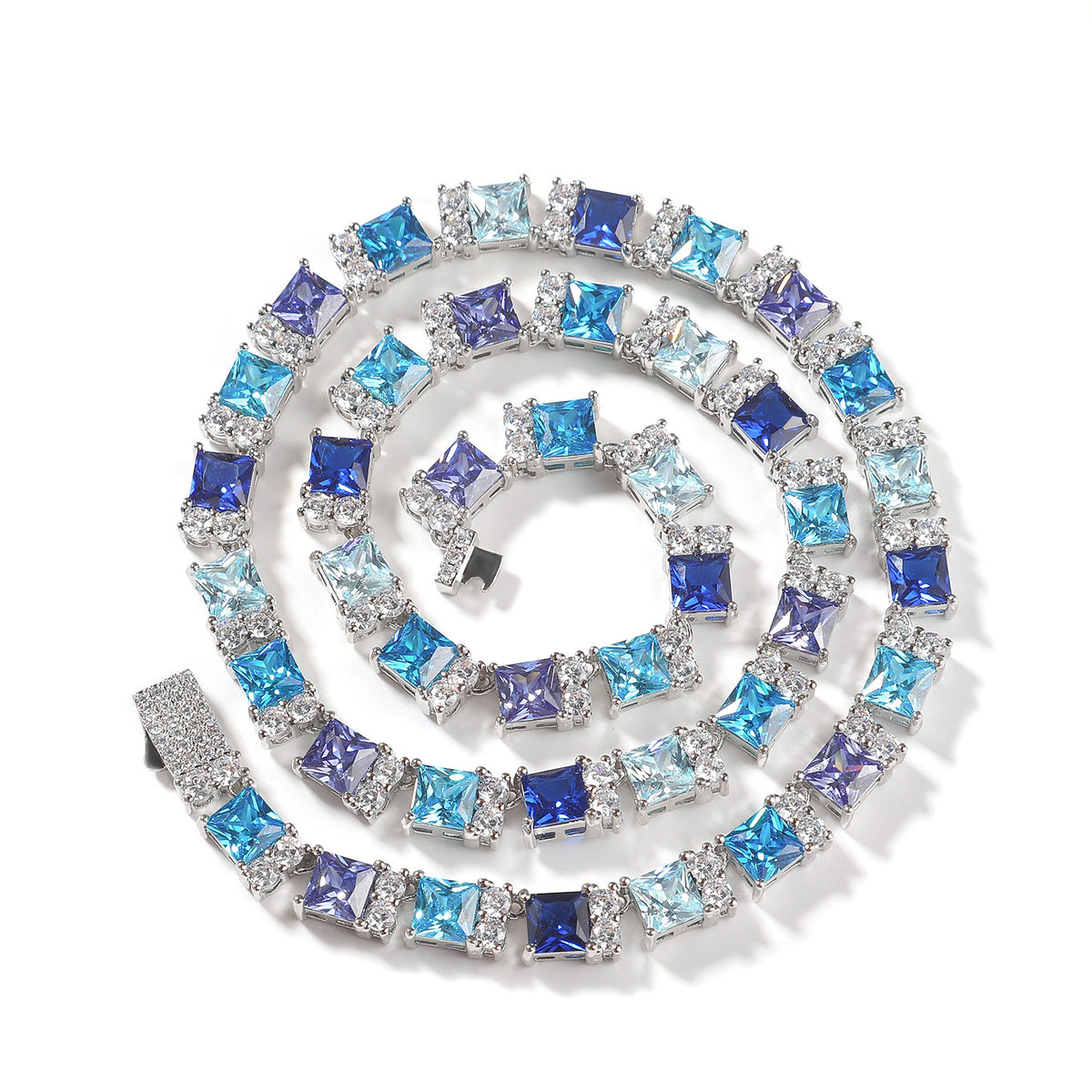 Blue Princess Cut Tennis Chain