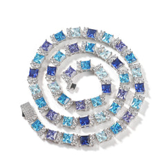Blue Princess Cut Tennis Chain