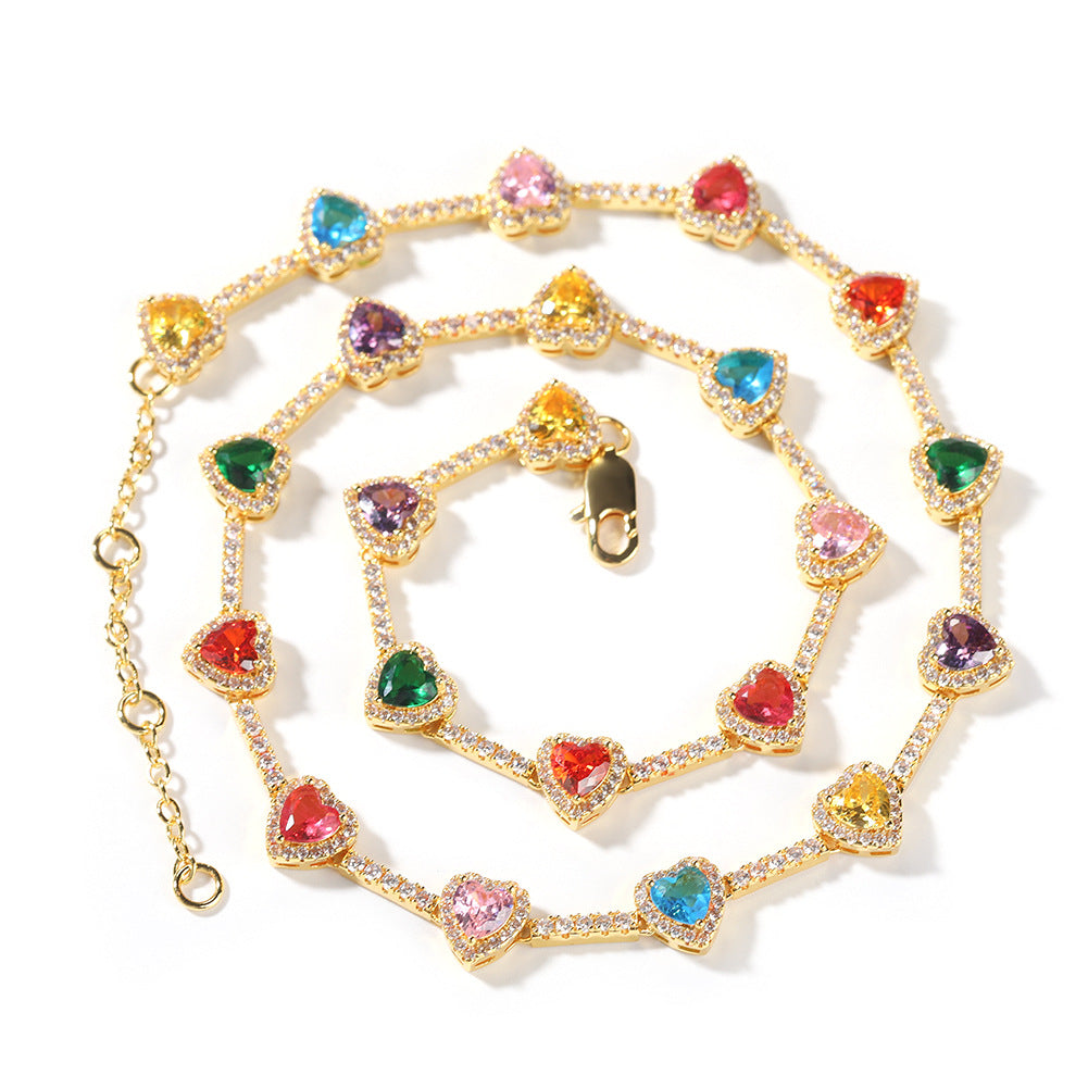 Rainbow Heart Tennis Necklace