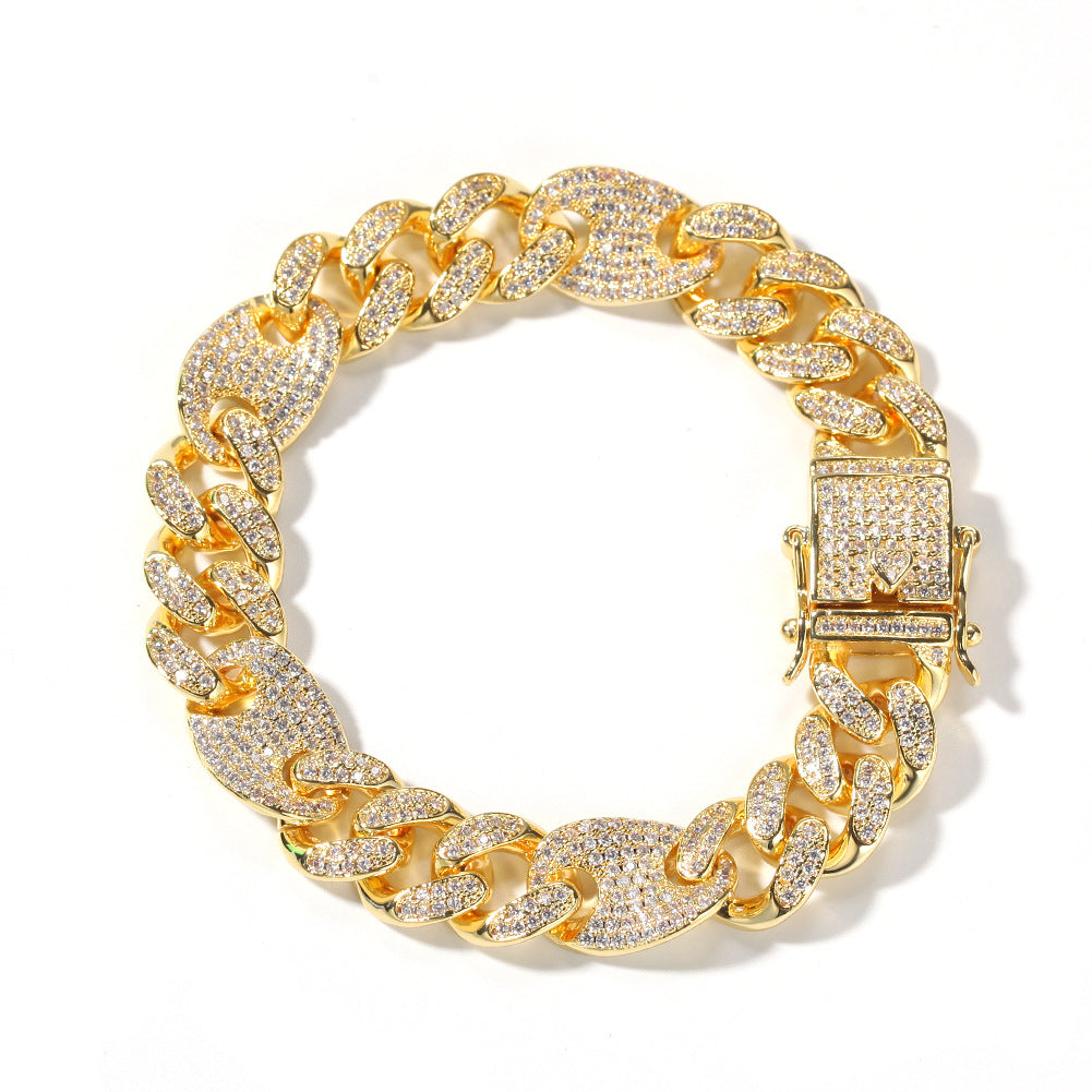 Gold Iced Out Cuban & Mariner Chain Bracelet