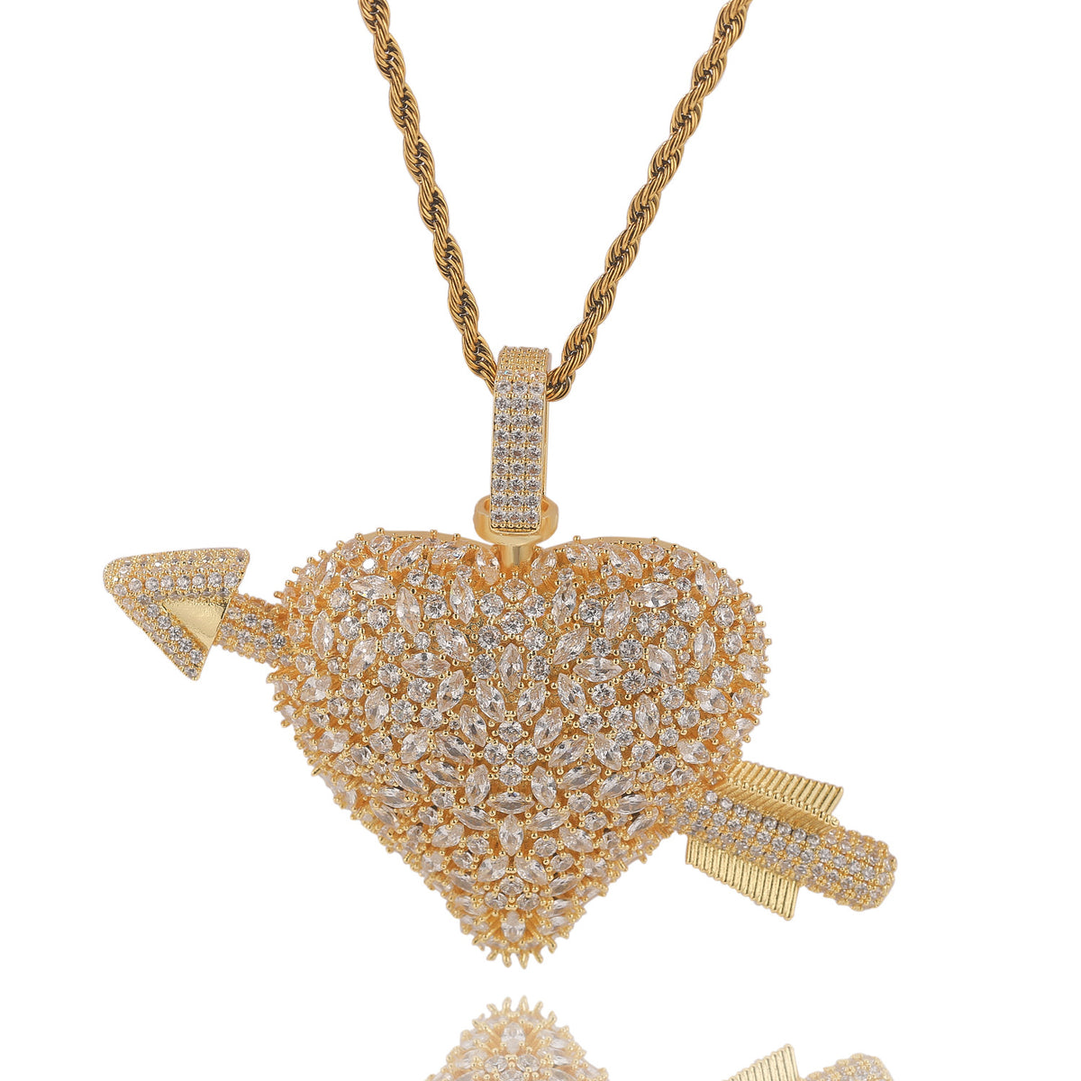 Iced-Out Arrow Heart Custom Photo Locket Necklace