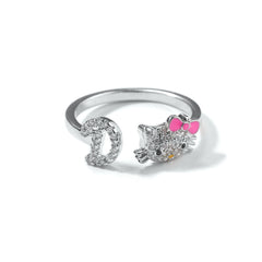 Silver Letter Cat Ring – Open Band