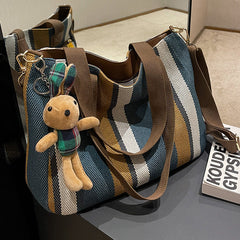 Canvas Striped Convertible Tote Bag