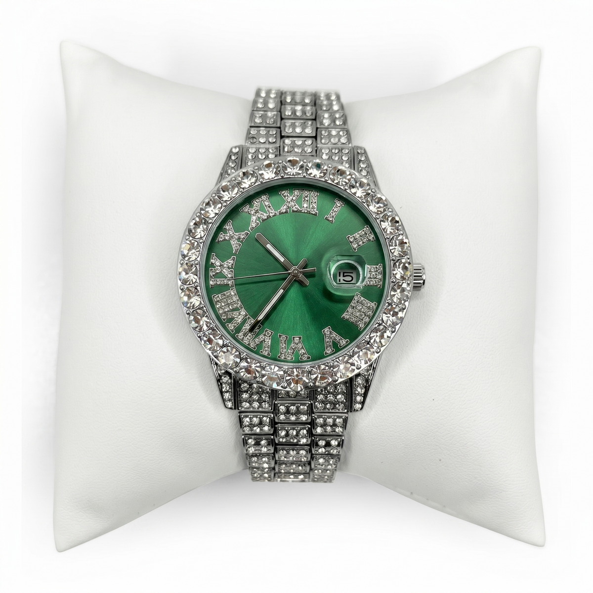 Rhinestone Green Silver Band Watch