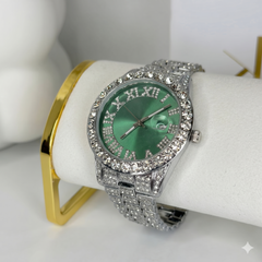 Rhinestone Green Silver Band Watch